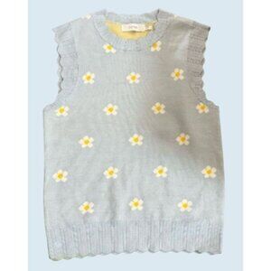 GREYLIN Baby Blue Daisy Floral Sweater Vest Scalloped Hems Sz Small